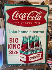 Vintage 1960 RARE MINTY NOS Coca-Cola KING SIZE Carton Metal Sign 28