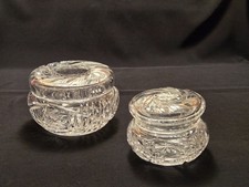 AMERICAN BRILLIANT CUT CRYSTAL VANITY DRESSER JARS, TRINKET BOX, HAIR RECEIVER picture