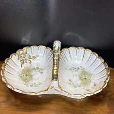 Antique KPM Germany Shell Design White & Gold Divided Handled Serving Dish picture