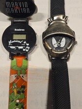Vtg 1997 Armitron Marvin the Martian Watch Lot of 2 - 3D Helmet & Flip Top picture