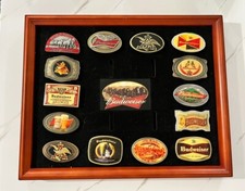 2009 BRADFORD EXCHANGE BUDWEISER BELT BUCKLES 14 IN DISPLAY CASE Brand New picture