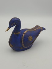 Vtg 1960’s Folk Art Carved Wooden Duck Hammered Copper Brass Accents Blue picture