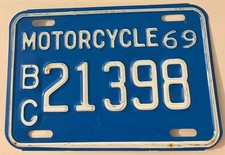 1969 British Columbia Canada Motorcycle License Plate 21398 8