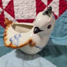 Vernon Kilns Hand Painted Bird Planter 134 California Pottery White Brown Blue picture