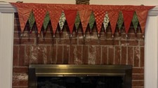 Xmas Mantel Pennant Runner Ornament Festive Gold Color Cottage Old World Fun 58” picture