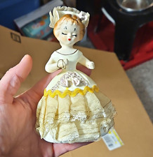 Japan Marked Ceramic Girl Figurine w/ Fabric Dress, Glazed, Original 1940s picture
