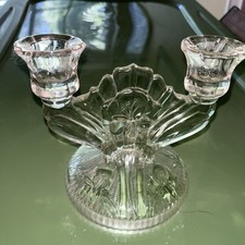  Iris and Herringbone Double Candleholder Clear Depression Glass picture