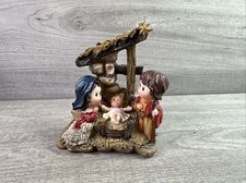 Christmas Holy Family Nativity Manger Figurine Baby Jesus Mary Joseph Lamb 6x5x3 picture