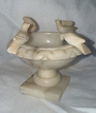 Rare Antique Italian Alabaster Marble Bird Bath Tazza Hand Carved with 4 Doves picture