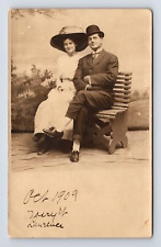 c1909 RPPC Lover's Portrait Merry Widow & Bowler Hat Real Photo Postcard picture