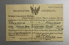 Antique 1918 WWI US Military Draft Registration Certificate Card New Jersey picture