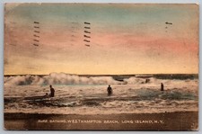 Postcard Westhampton Beach Long Island NY Surf Bathing Ocean Waves 1946 Postmark picture