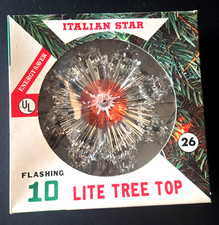 Vintage Christmas 10 Lite Tree Top Italian Star Flashing Lights Silver Tinsel  picture