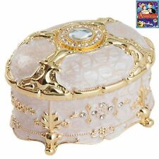 SANKYO WHITE TIN ALLOY OVAL  MUSIC BOX :  ONCE UPON A DECEMBER picture