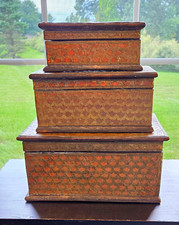 Vintage Anglo-Indian Stamped Brass Overlay Wooden Nesting Boxes – 3-Pc Set picture