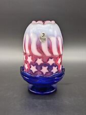 Fenton Stars and Stripes Fairy Lamp Cranberry Opalescent Red White Blue July 4th picture