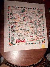 Vintage 1950s Davisco Map Souvenir Florida Tablecloth Cactus Cloth Scarce MINT picture