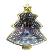 Vintage Studio Nova Glass Christmas Tree Candy Dish Gold Trim 6” Made in Japan  picture