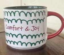 Christmas Green & Red Squiggles Squiggly Lines Mug Cup 16oz “Comfort And Joy” picture