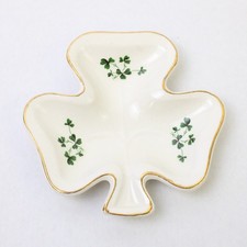 Vintage Carrigaline Pottery Co. White Clover Trinket Box Gold Trim picture