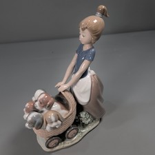 Lladro #5364 Litter of Fun Girl w/ Puppy Cart Retired Figurine Spain w/box EUC picture