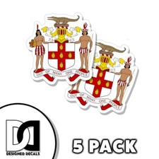 Jamaica Coat of Arms Sticker Self Adhesive 3 inch Jamaican flag Decals 5pk picture