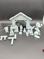 Vintage 1981 Duncan Enterprises Lighted Ceramic Nativity Set Blue White Mens picture