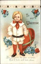 Valentine Victorian Boy Flowers Embossed Ellen Clapsaddle c1910s Postcard picture