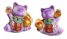 2 VTG Maneki Neko Japanese Beckoning Lucky Cat Figurines Fortune and Prosperity  picture