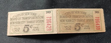 1940's Vintage - Unused Consecutive NYC Transit 5 Cent Paper Tickets (Pair) picture