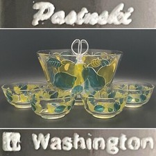 Washington Glass by Irene Pasinski Stained Glass Salad Bowl 6pc Set c1950s USA picture