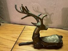 Vintage Solid Brass Stag Deer Laying Down Covered Trinket Box Figure 10” x 10” picture