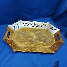 Beautiful Mahogany Tray With Brass Inlay Handcrafted Handled-Oblong w/Sides EUC  picture