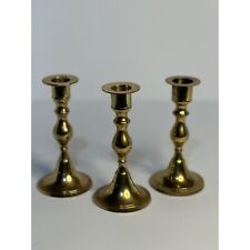 VTG MCM Brass Candlestick Holders Set Of 3 Classic Finish Hollywood Regency picture