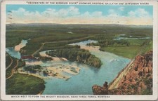 1936 Vintage Headwaters of the Missouri River Three Forks MT Linen Postcard picture