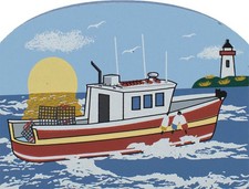 Cat’s Meow Village Lobster Boat RA798 New England Wood Sitter Coastal Decor picture