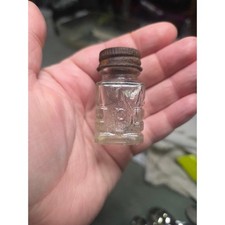 Vintage Miniature Glass Perfume Bottle with Rusty Metal Cap Embossed P Logo picture