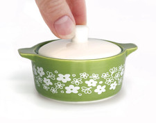 Spring Blossom Inspired Mini Ceramic Trinket Box 3.5” Green Vintage Style picture