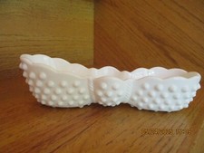 Fenton White Hobnail Dish unique bow shape 7 1/2