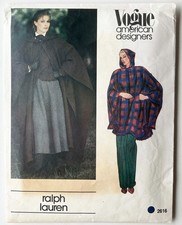 1980's Vogue Pattern 2616 Ralph Lauren Misses' Cape Short or Long One Size Uncut picture