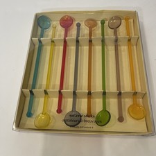 Vtg Y2K Pier1 Swizzle Sticks NOS 8 Glass multi color rainbow in box excellent picture