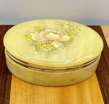 Vintage Italian Alabaster Trinket Box Hinged Hand Carved Floral Oval Jewelry 5