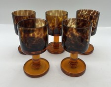 Set Of 5 Vintage Goblets Tortoise Shell Glass Leopard Murano Style MCM picture