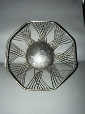 Vintage Mid Century Chrome Wire Fruit Basket - Atomic Sunburst Spiral Design picture