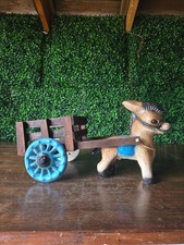 Vintage Ceramic Donkey Pulling Cart with Rope, Statue Model Hand Painted picture