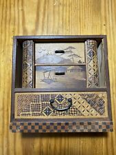 Vintage  handmade inlaid marquetry wood Small jewelry trinket box picture