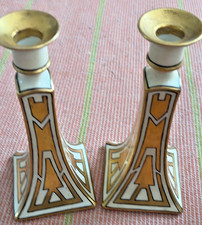 Pair B&Co Grace G Harter Candlesticks France Gold Handpainted Art Deco Antique picture