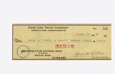 Eugene O’Neill & Carlotta Monterey,Signed 1946 Check, Nobel Playwright Autograph picture