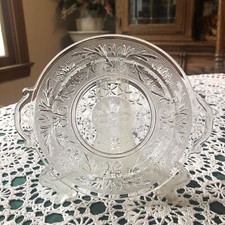 DEPRESSION CLEAR GLASS FRUIT OR DESSERT BOWL: HANDLES ON EACH SIDE 7.5” picture