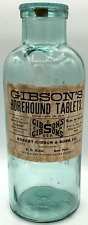 Vintage Gibson’s Horehound Tablets Embossed Blue Label England Bubble Glass Jar picture